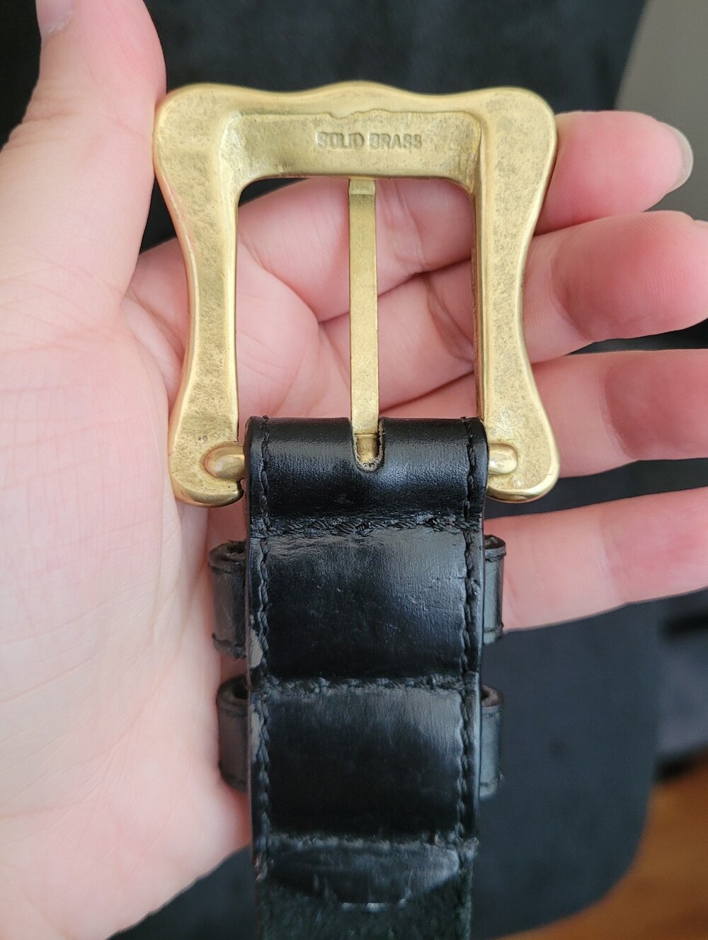 Black Leather Belt with Gold Buckle - Women Accessories Vintage Leather Belt 28" - Picture 14 of 16